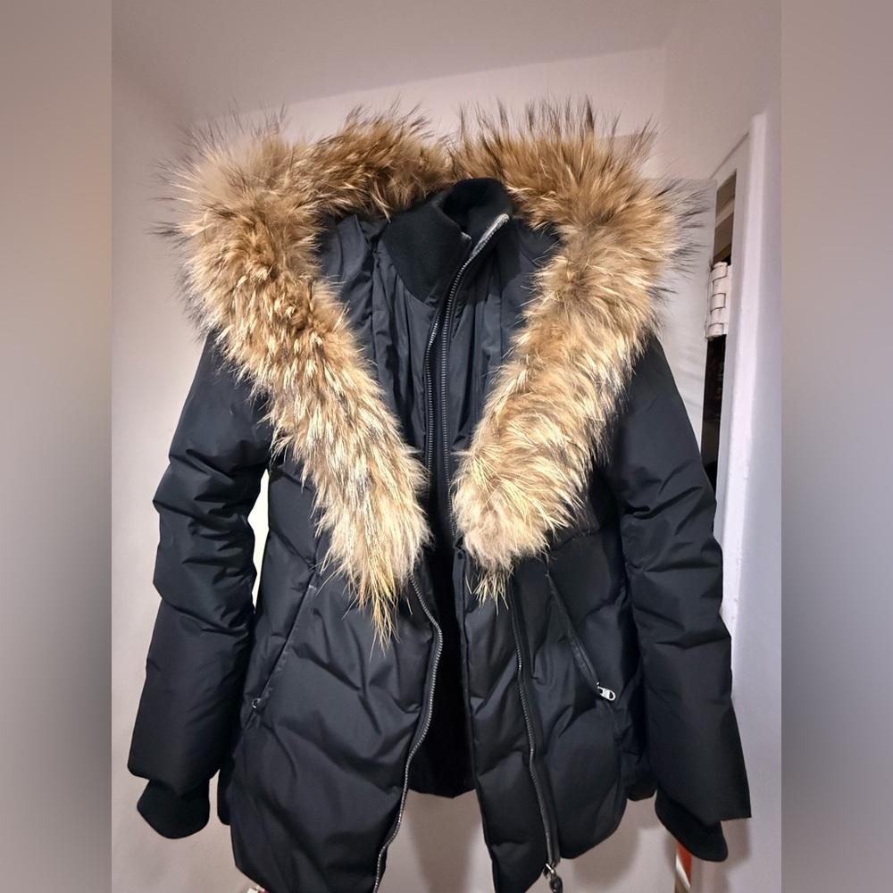 Mackage Black Puffer Jacket with Fur Trim